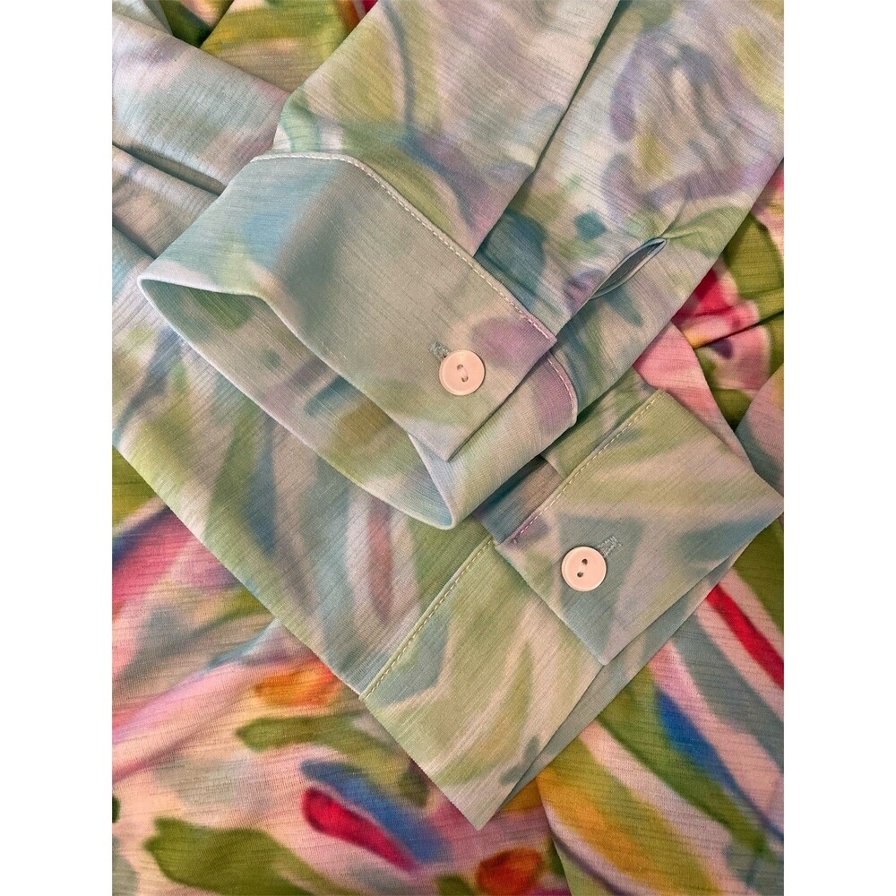 Trisha Tyler Top Medium Button Sleeves Floral Excellent Condition Stretch Relax - Picture 9 of 16